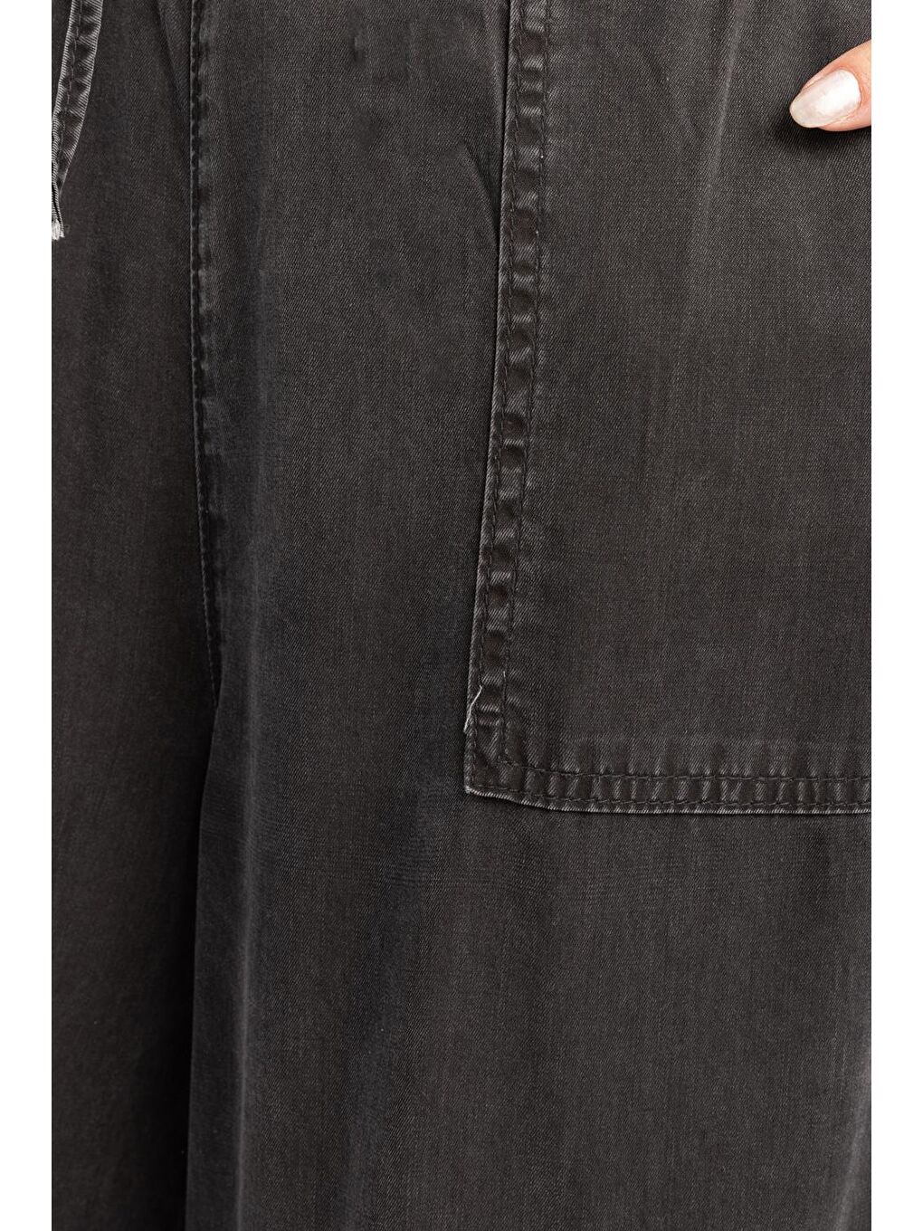 Gri-Beli Lastikli Bol Paça Denim Pantolon-2