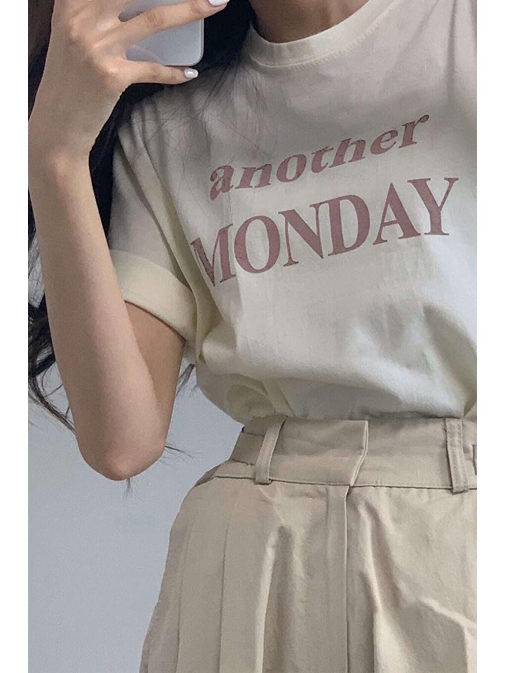 uyguntarz Bej Unisex Another Monday Baskılı Oversize Tshirt - 2