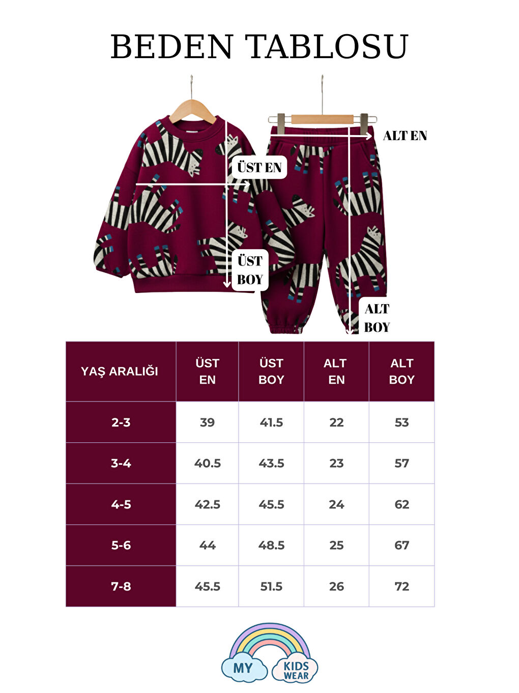 Bordo Erkek Çocuk Zebra Figürlü Eşofman Takımı 2-8 Yaş 12322-3