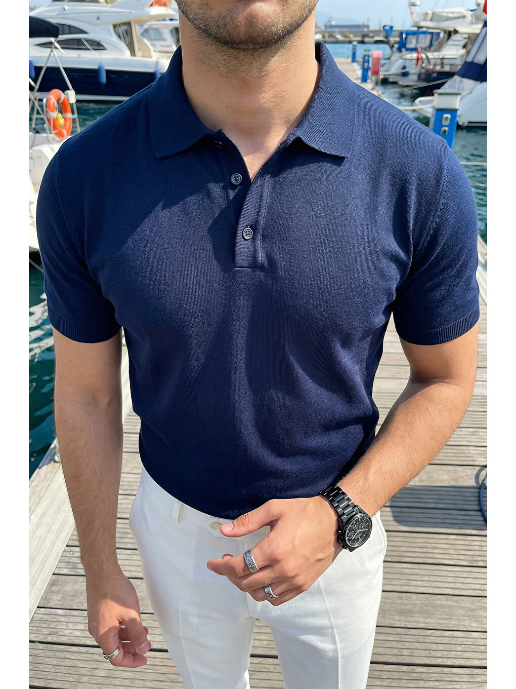 Lacivert Surin Premium Pamuk Triko Polo Yaka Regular Fit Erkek Tişört