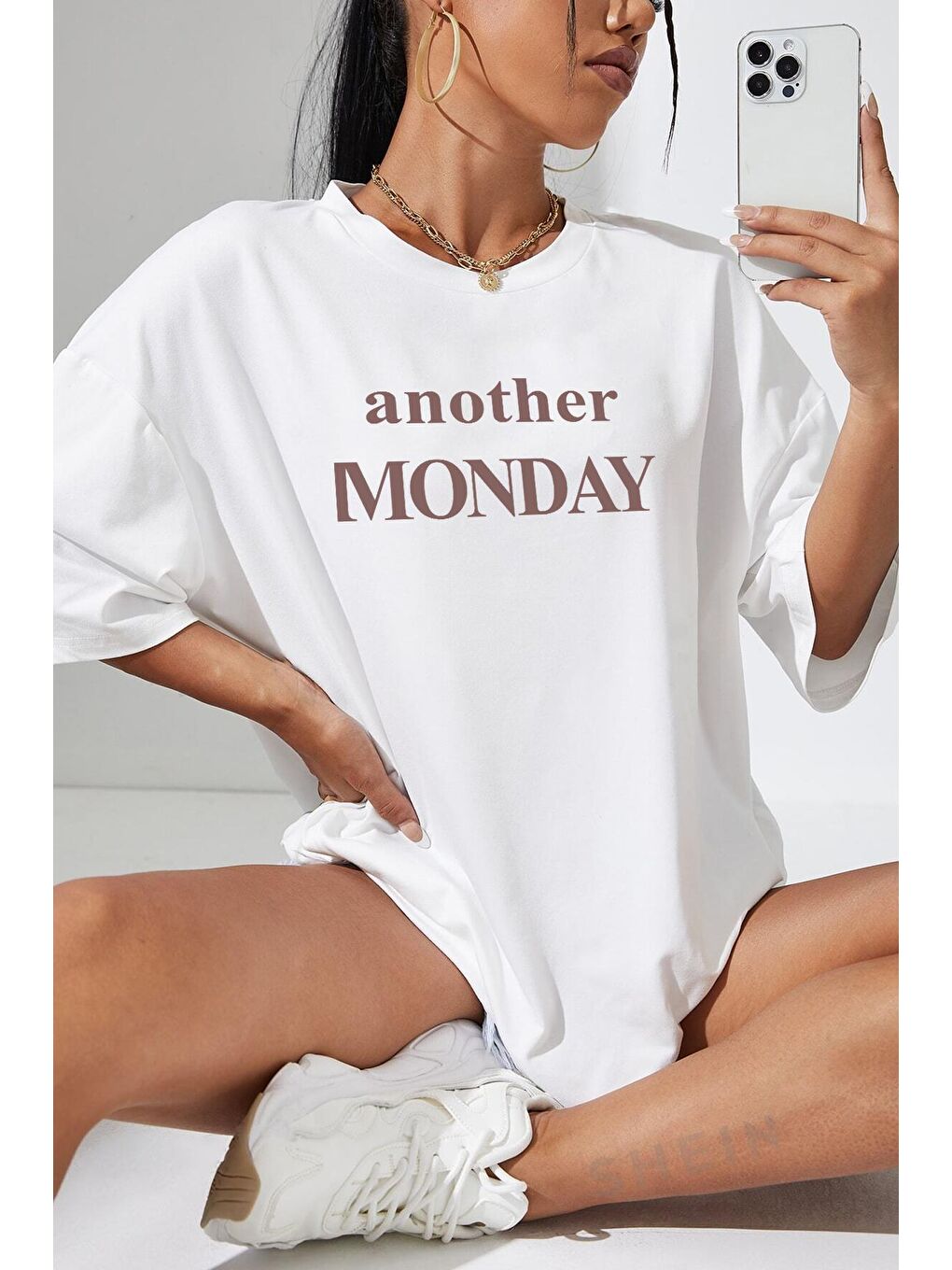 uyguntarz Beyaz Unisex Another Monday Baskılı Oversize Tshirt