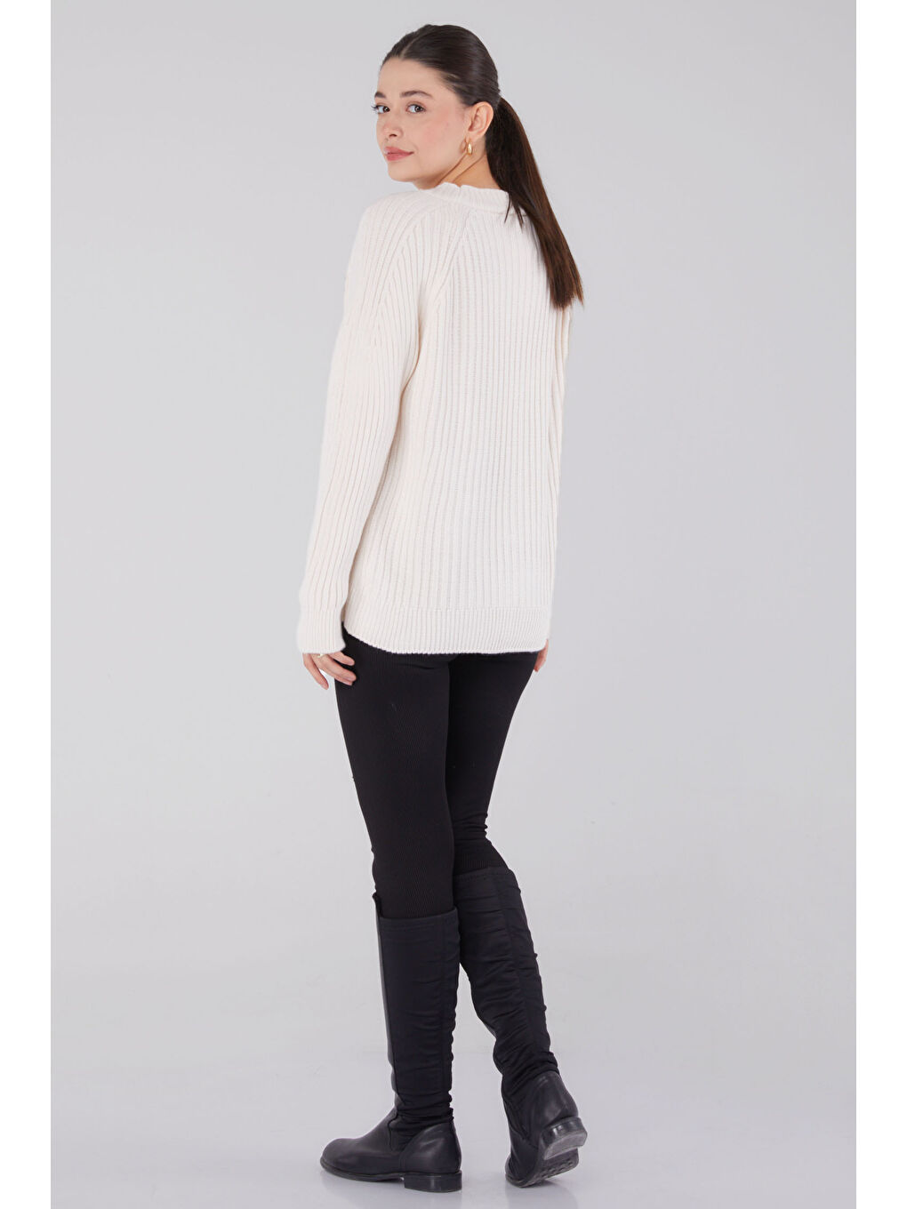 Düğmeli Fitilli Triko Hırka Bej - 27665-4