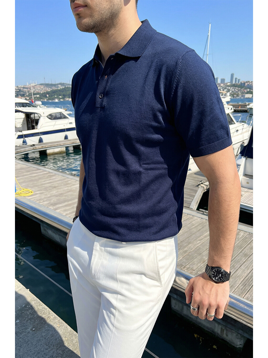 Lacivert Surin Premium Pamuk Triko Polo Yaka Regular Fit Erkek Tişört-1