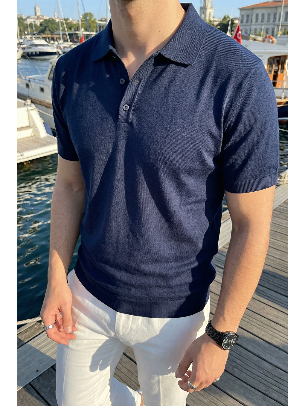 Lacivert Surin Premium Pamuk Triko Polo Yaka Regular Fit Erkek Tişört-2