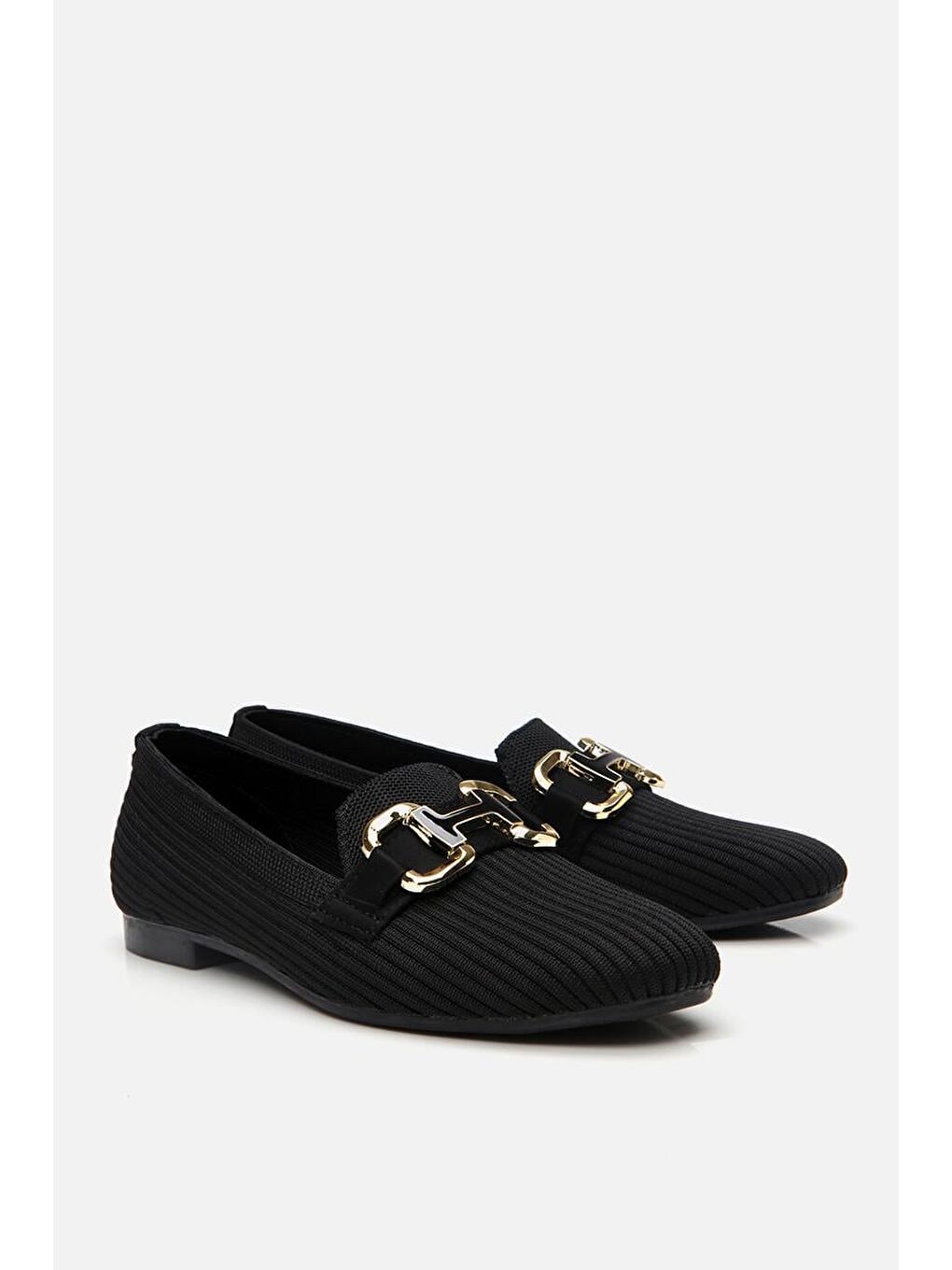 Kadın Siyah Örgü Detaylı Tokalı Günlük Loafer-4