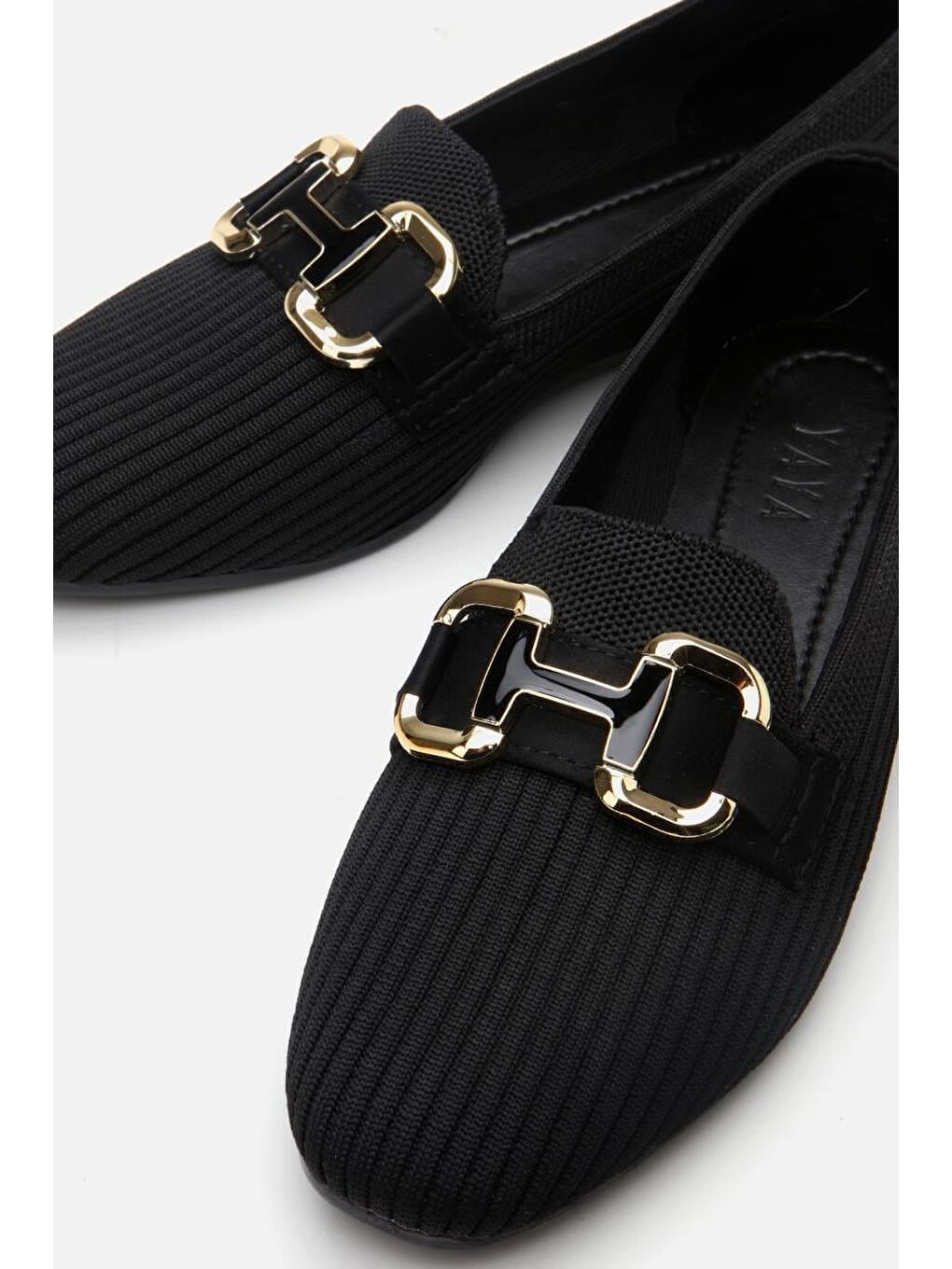 Kadın Siyah Örgü Detaylı Tokalı Günlük Loafer-5