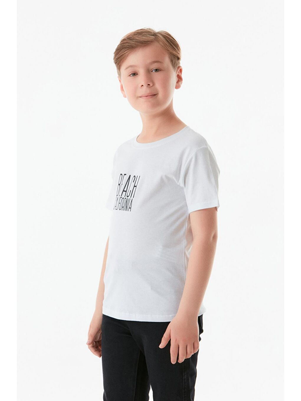 Beyaz Önü Ve Arkası Baskılı Erkek Çocuk Tişört-1