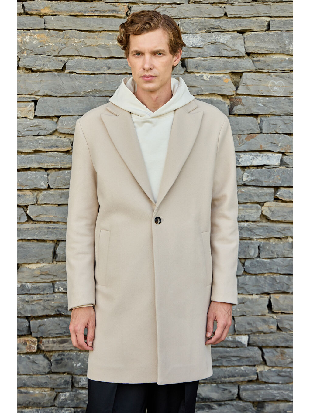 Erkek Rahat Kesim Kaşe Palto Ekru-2