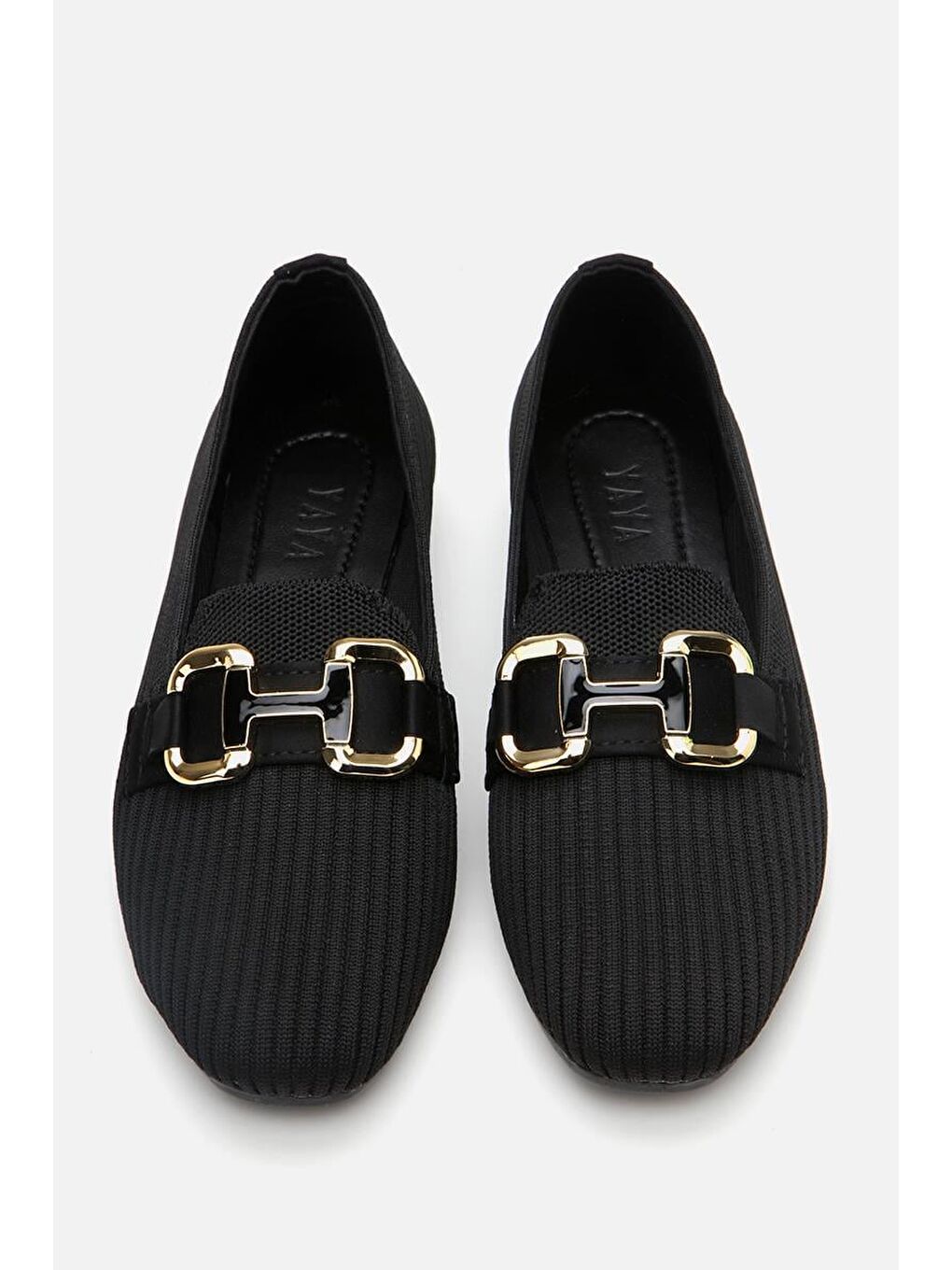 Kadın Siyah Örgü Detaylı Tokalı Günlük Loafer-7