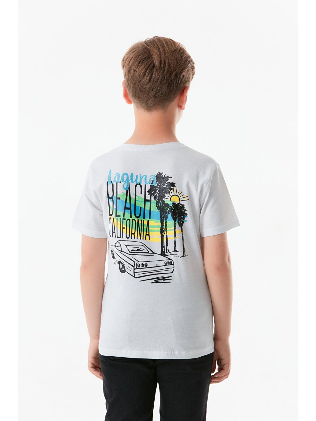 Beyaz Önü Ve Arkası Baskılı Erkek Çocuk Tişört-2