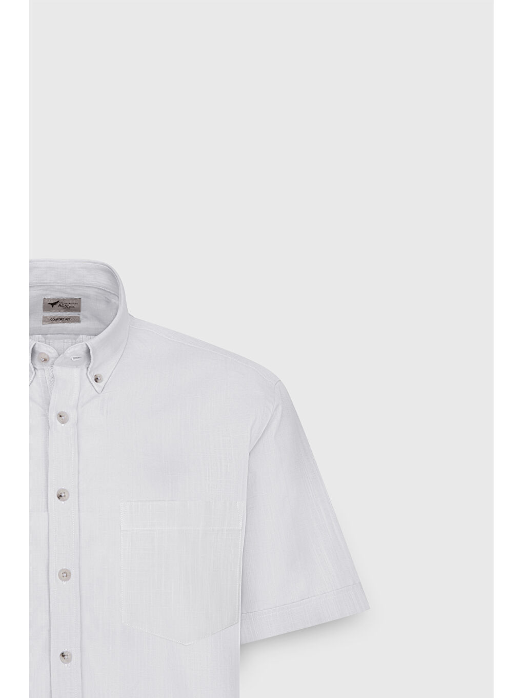Erkek Beyaz Comfort Fit Rahat Kesim Gizli Düğmeli Yaka Keten Görünümlü %100 Pamuk Flamlı Gömlek-6