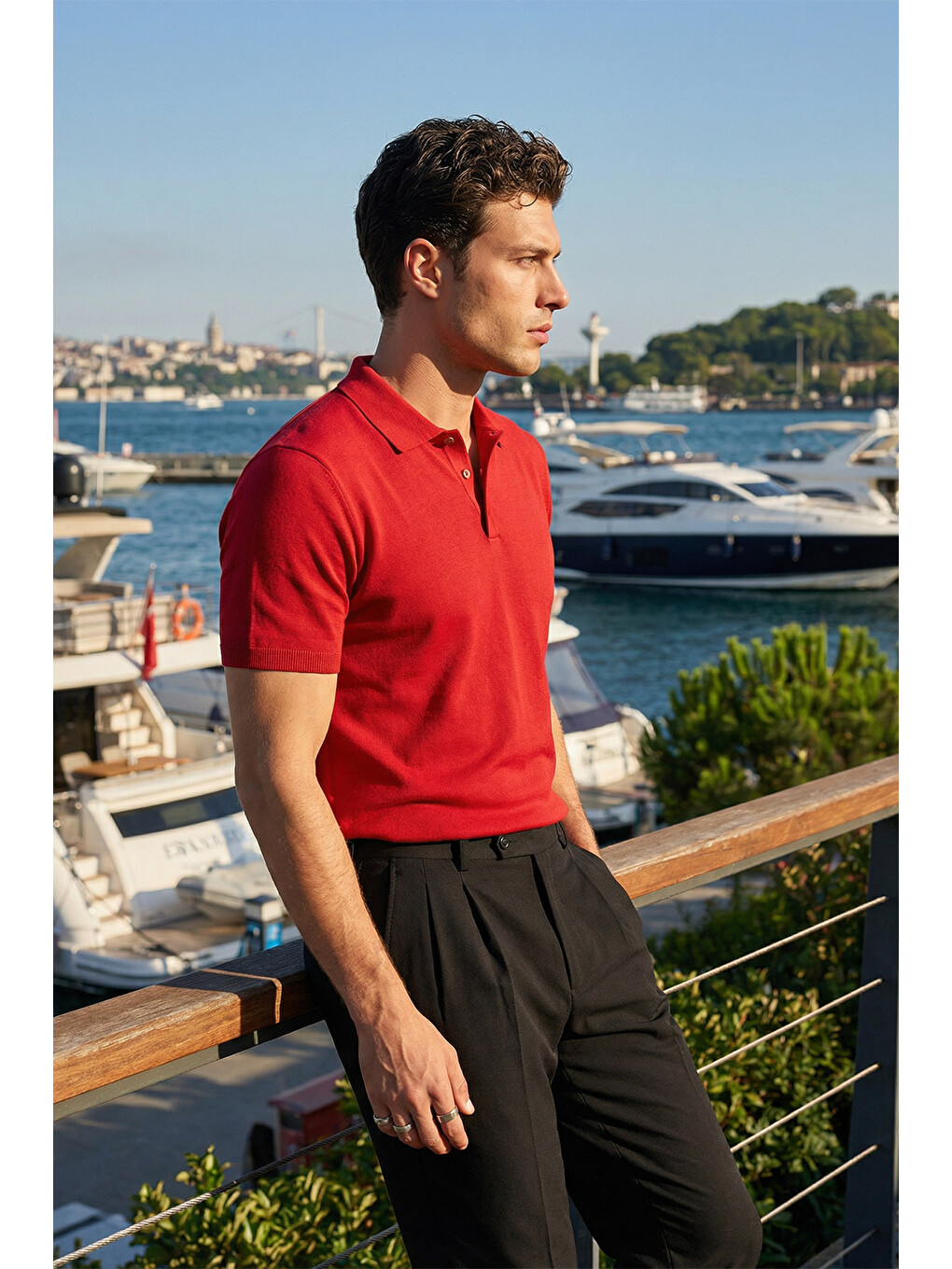 Kırmızı Surin Premium Pamuk Triko Polo Yaka Regular Fit Erkek Tişört-1