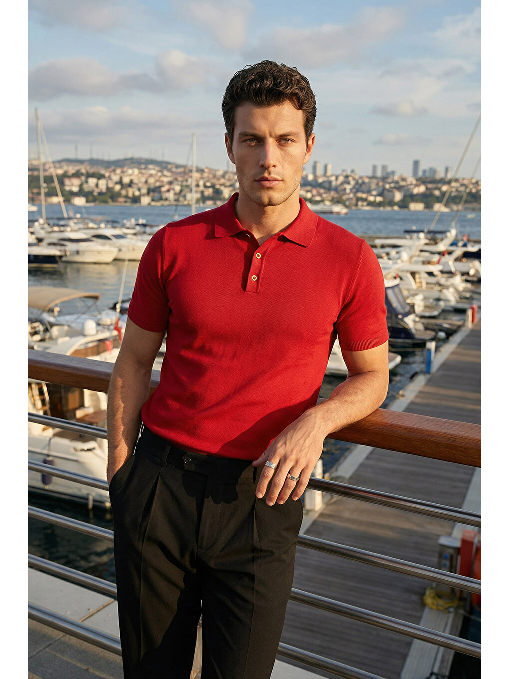 Kırmızı Surin Premium Pamuk Triko Polo Yaka Regular Fit Erkek Tişört-2