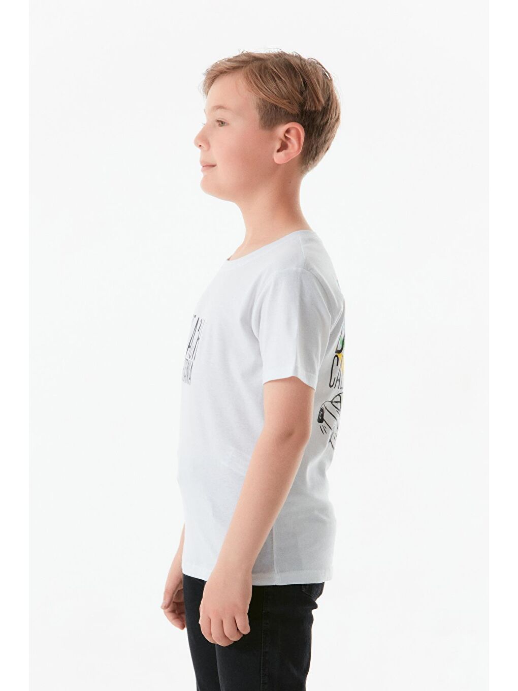 Beyaz Önü Ve Arkası Baskılı Erkek Çocuk Tişört-3