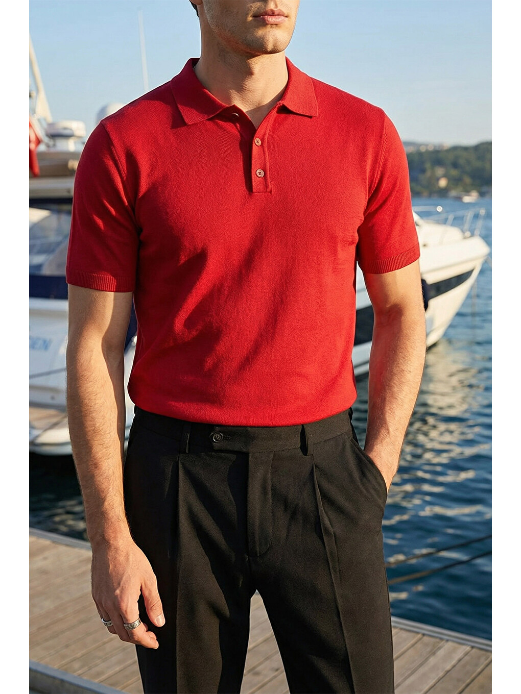 Kırmızı Surin Premium Pamuk Triko Polo Yaka Regular Fit Erkek Tişört-3