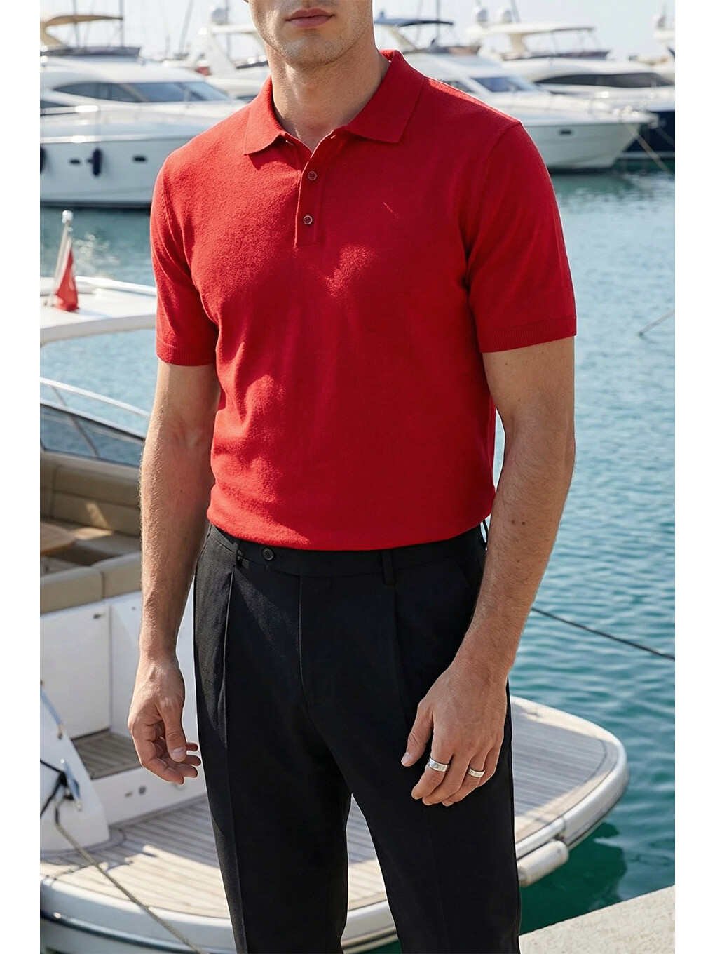 Kırmızı Surin Premium Pamuk Triko Polo Yaka Regular Fit Erkek Tişört-5