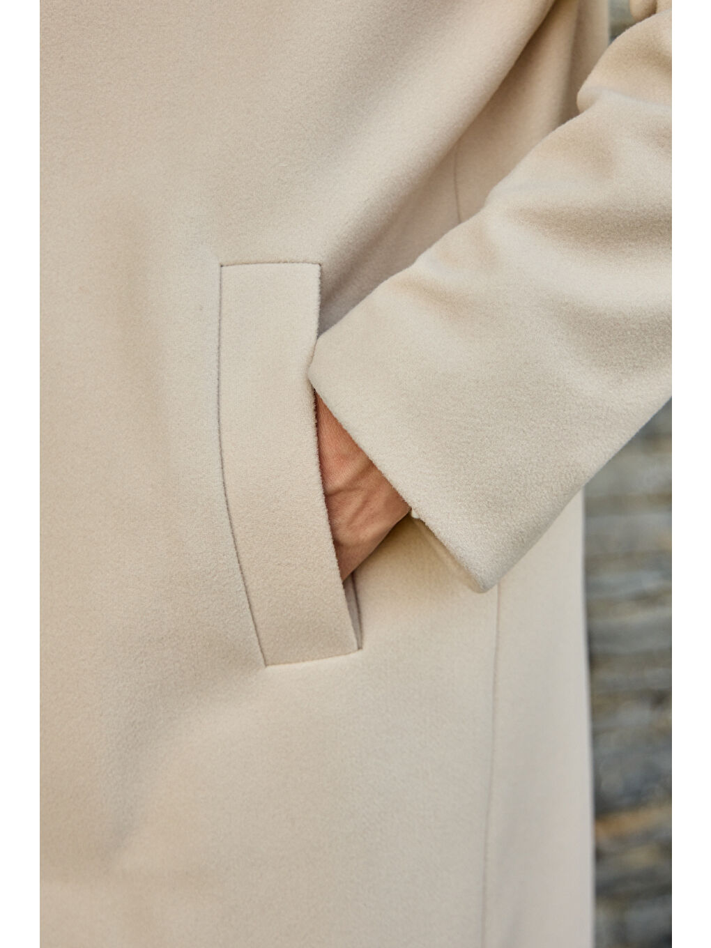 Erkek Rahat Kesim Kaşe Palto Ekru-3