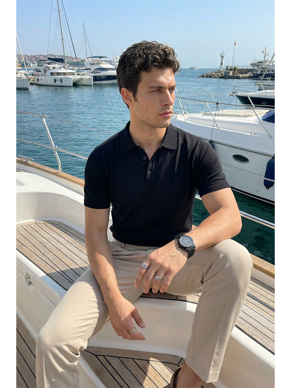 Siyah Surin Premium Pamuk Triko Polo Yaka Regular Fit Erkek Tişört-1