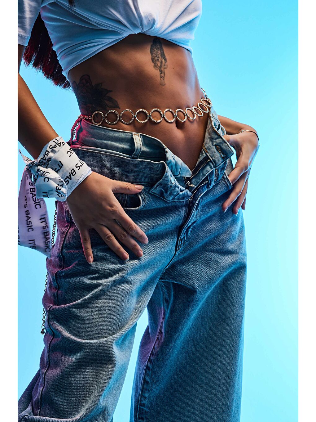 Mavi Kadın Jean Rengi 4s6-32 Barrel Fit Bol Kesim Çift Kemer Detaylı Tasarım Denim Jean-1