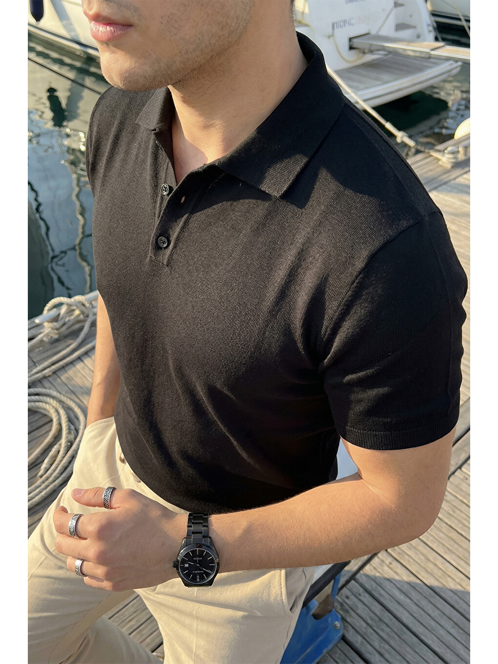 Siyah Surin Premium Pamuk Triko Polo Yaka Regular Fit Erkek Tişört-2