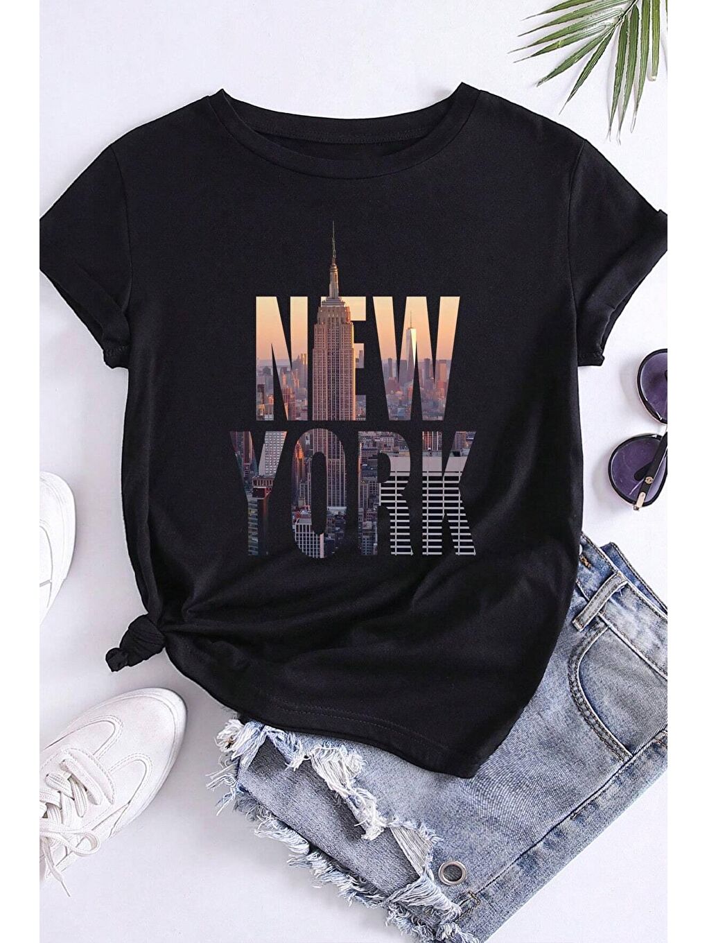 uyguntarz Siyah Unisex New York Baskılı Oversize Tshirt