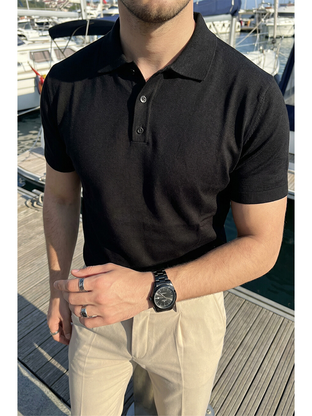 Siyah Surin Premium Pamuk Triko Polo Yaka Regular Fit Erkek Tişört-3
