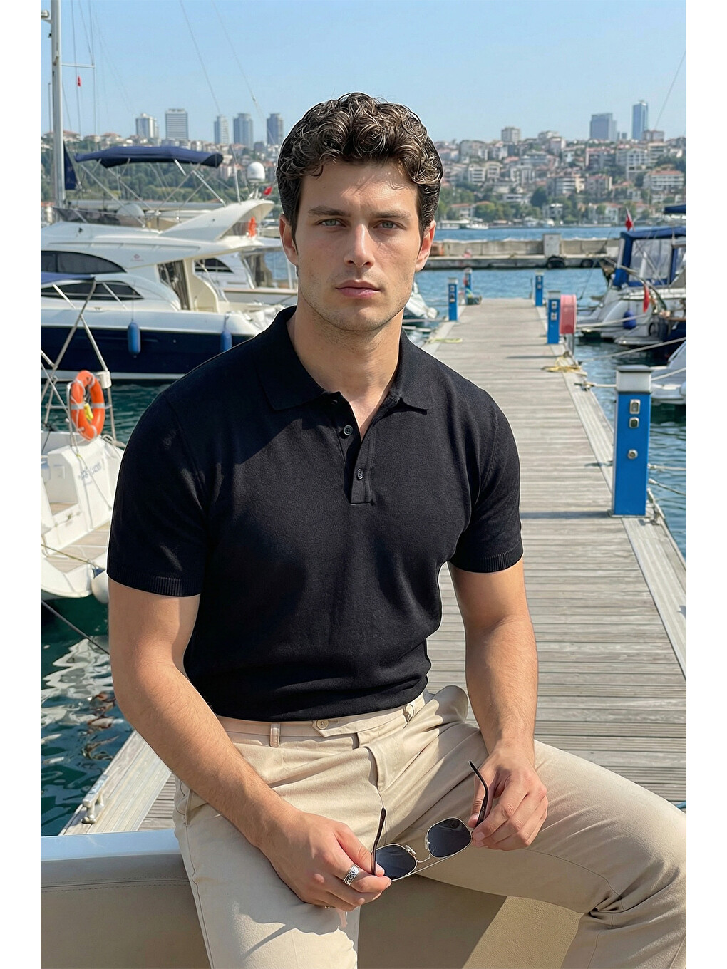 Siyah Surin Premium Pamuk Triko Polo Yaka Regular Fit Erkek Tişört-4