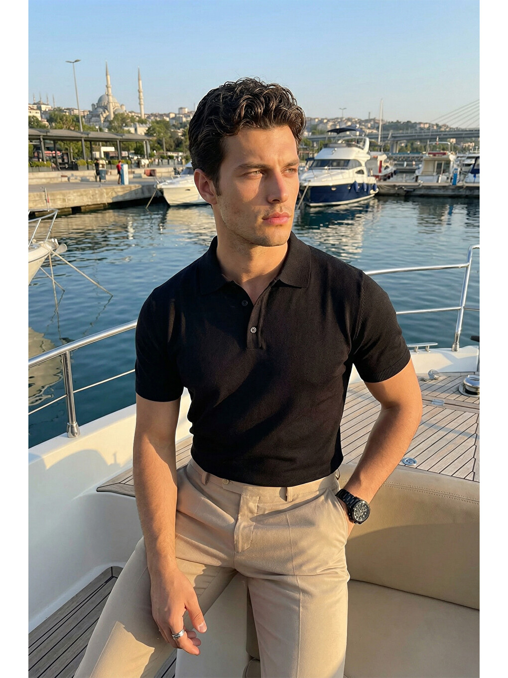 Siyah Surin Premium Pamuk Triko Polo Yaka Regular Fit Erkek Tişört-5