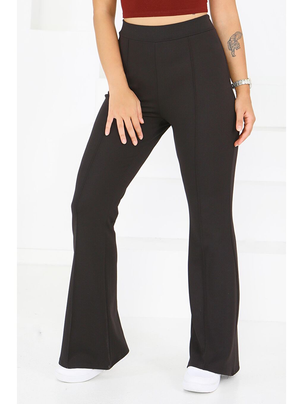 Çımalı İspanyol Paça Krep Pantolon Siyah - 27623