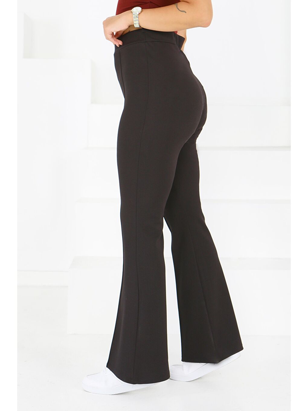 Çımalı İspanyol Paça Krep Pantolon Siyah - 27623-2