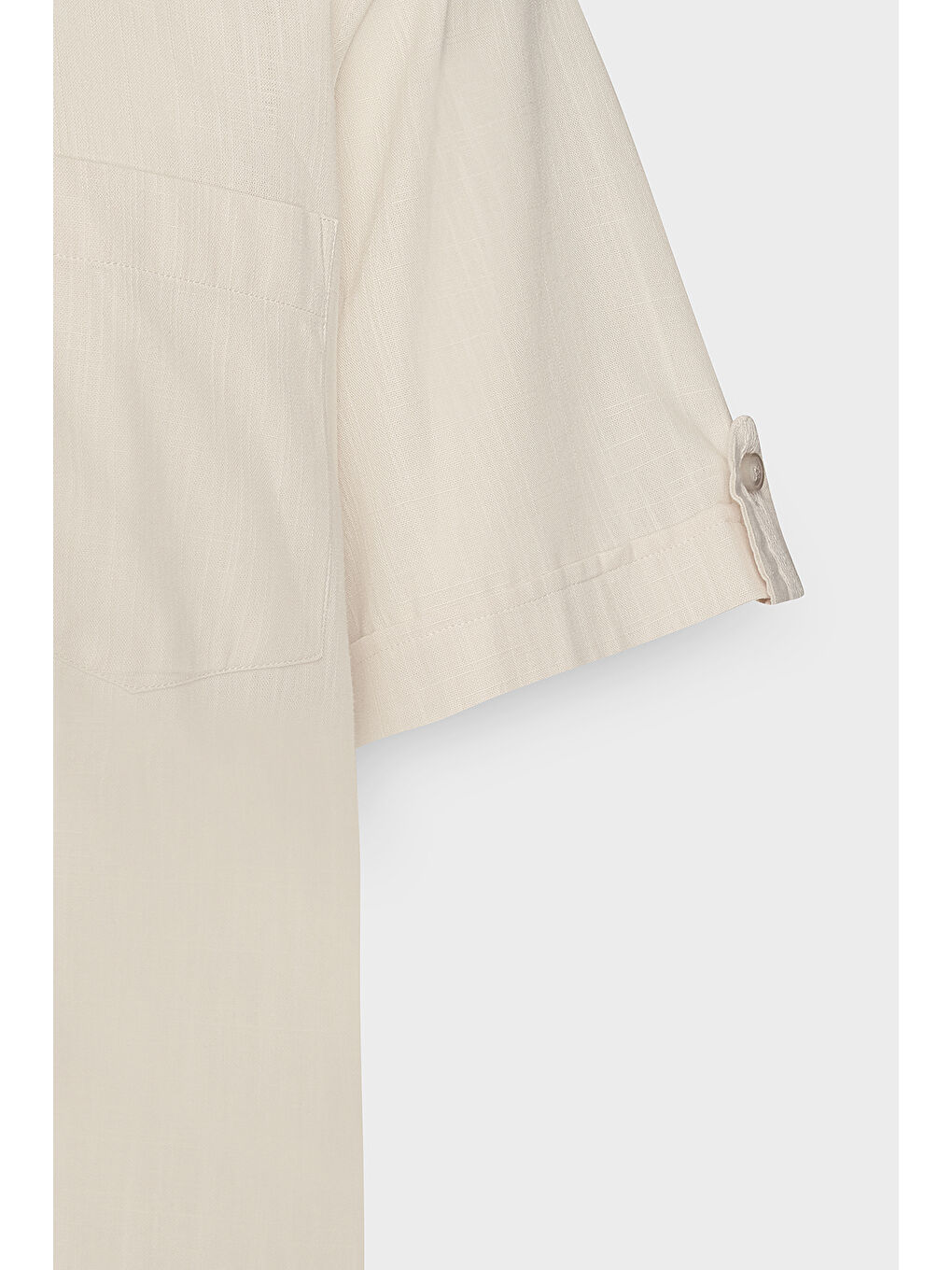 Erkek Bej Comfort Fit Rahat Kesim Gizli Düğmeli Yaka Keten Görünümlü %100 Pamuk Flamlı Gömlek-7