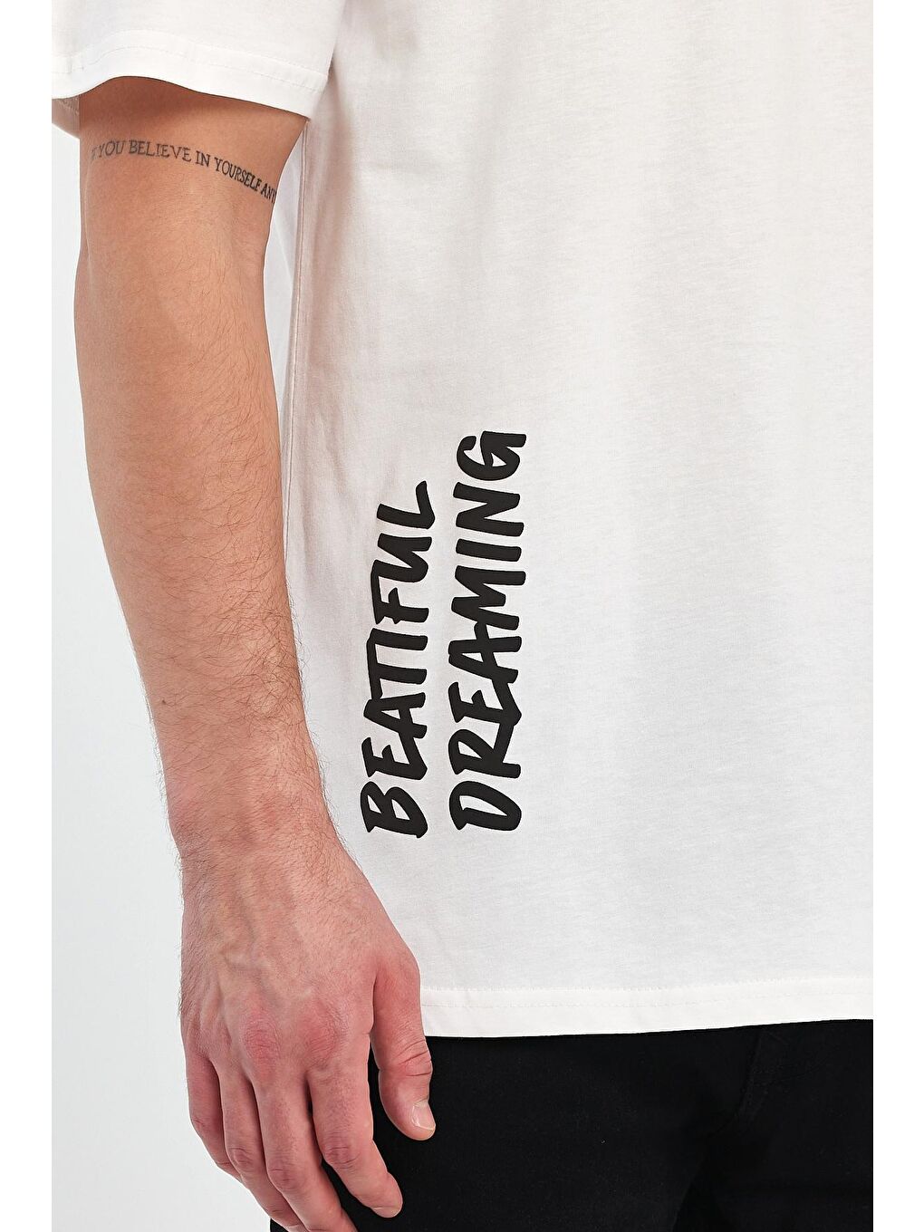 Beyaz Arkası Baskılı Bisiklet Yaka Erkek Tişört 2750-2