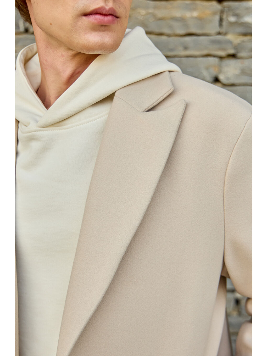 Erkek Rahat Kesim Kaşe Palto Ekru-5