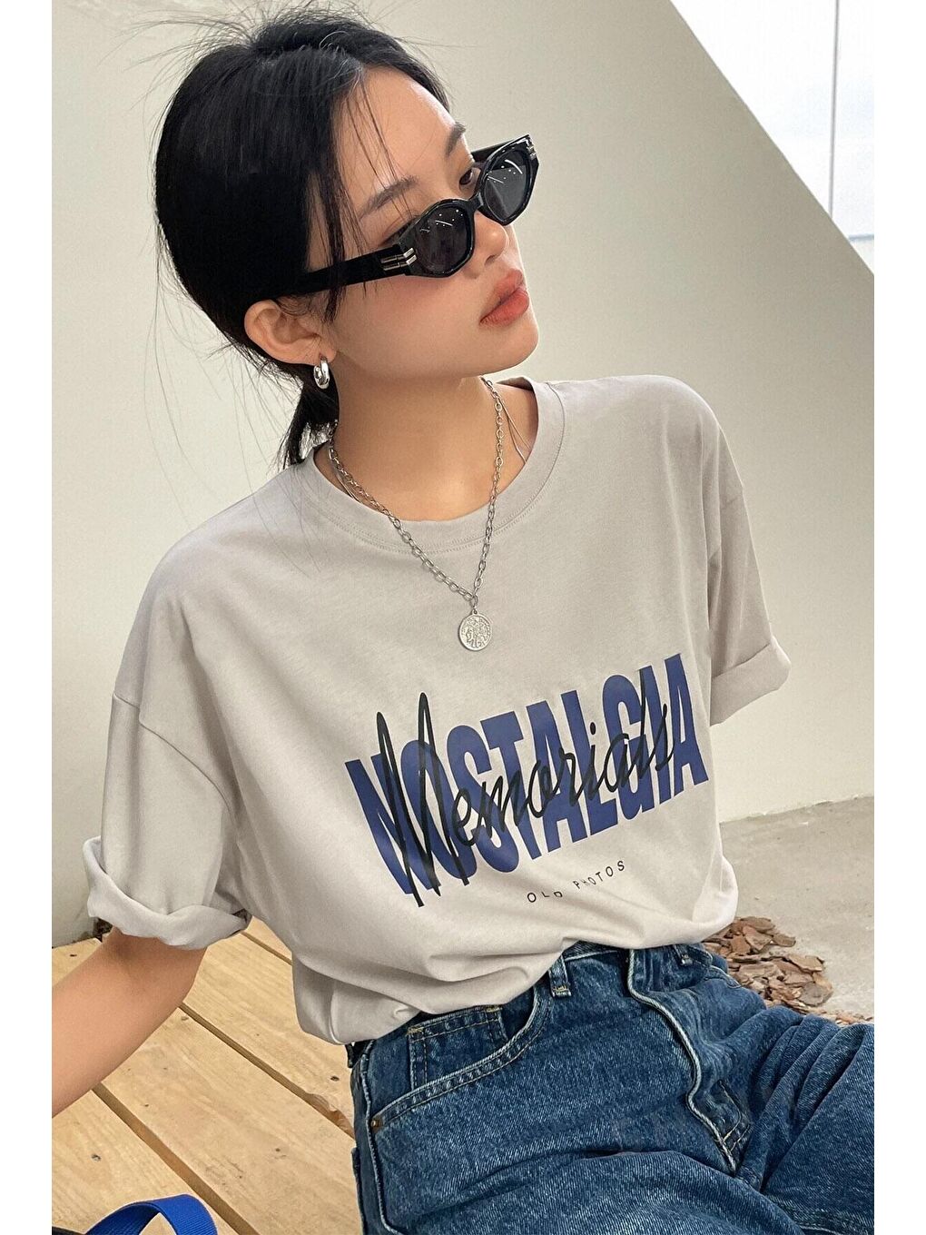 uyguntarz Bej Unisex Nostalgia Baskılı Oversize Tshirt - 2