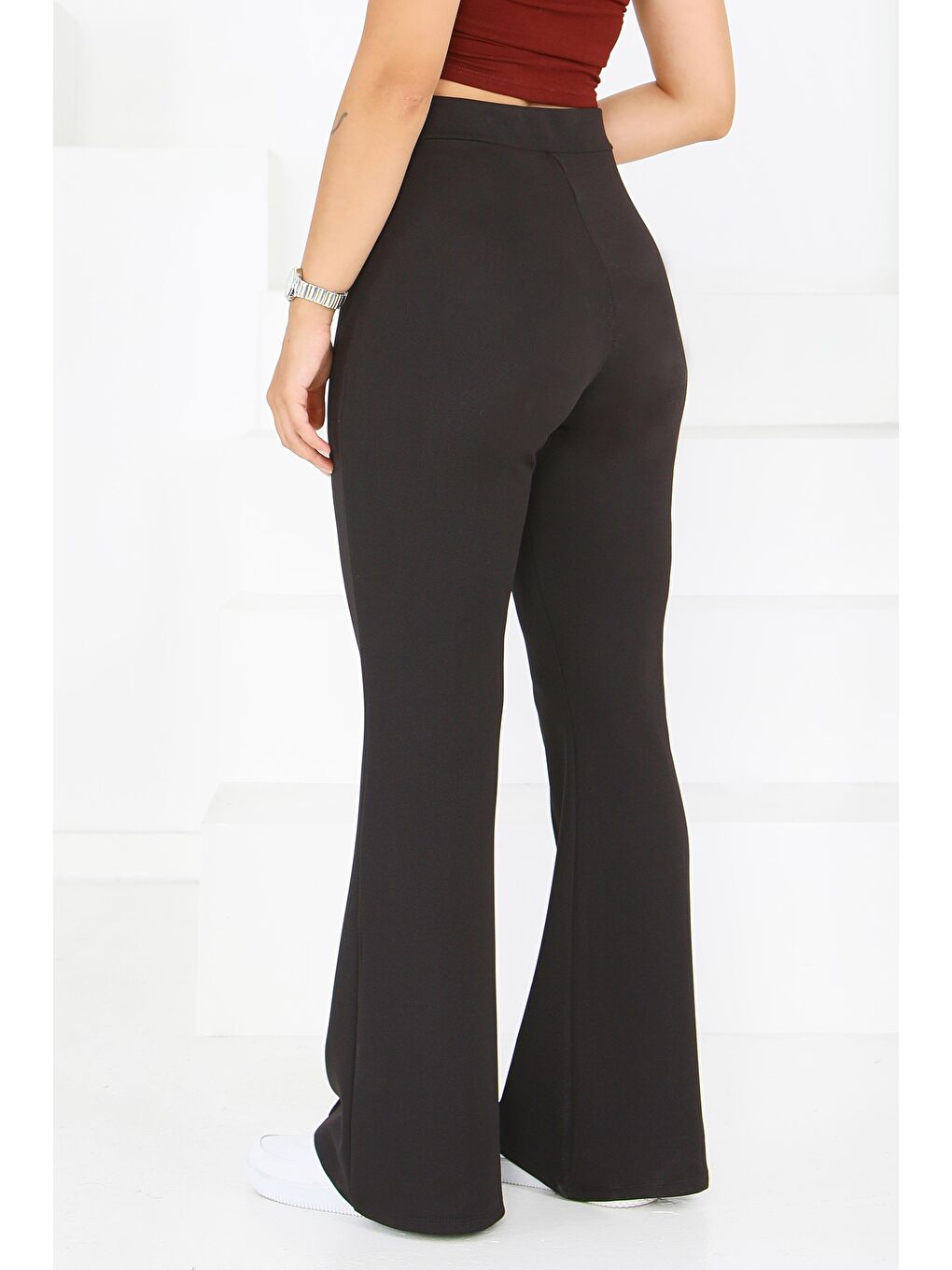 Çımalı İspanyol Paça Krep Pantolon Siyah - 27623-3