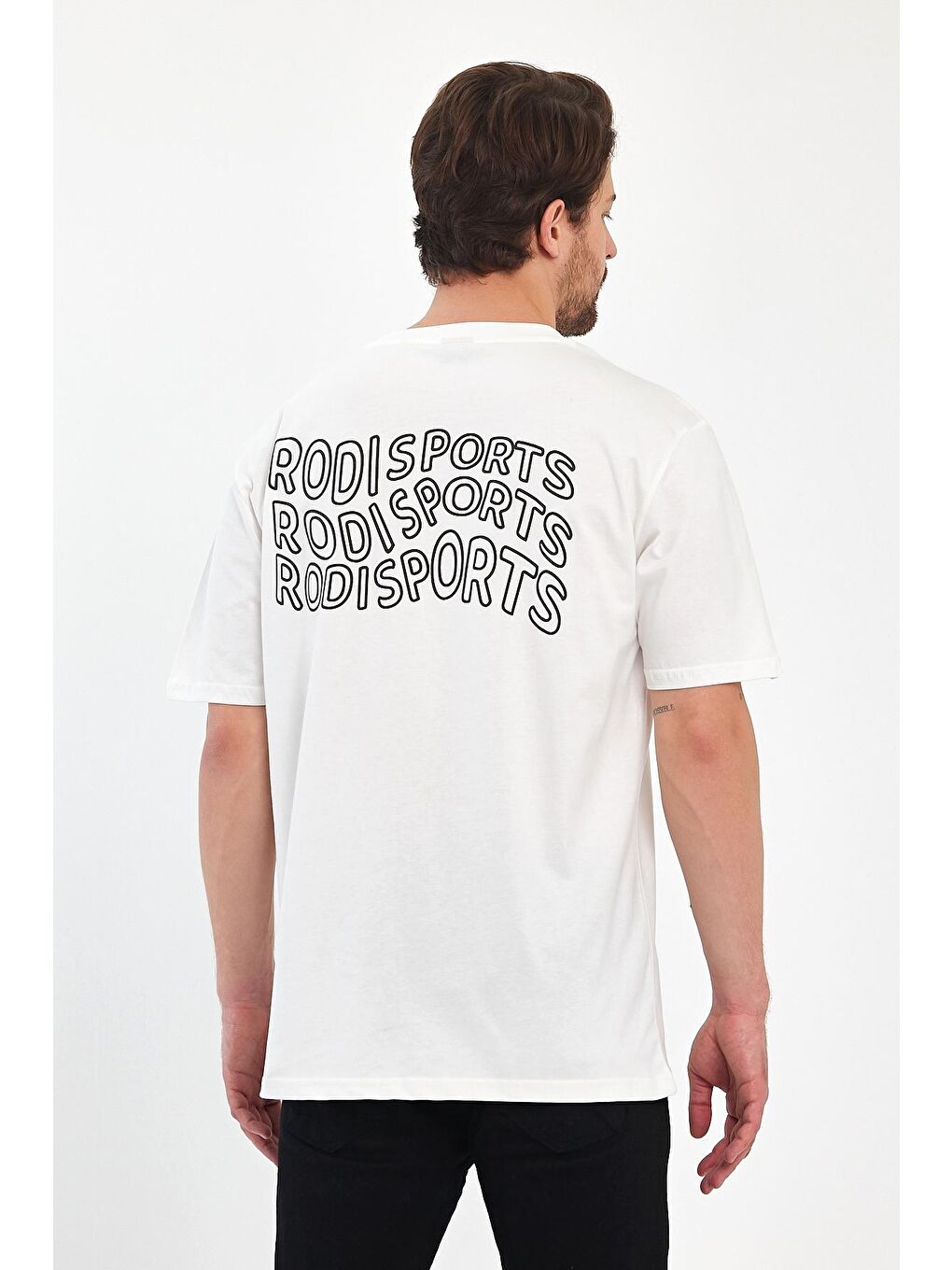 Beyaz Arkası Baskılı Bisiklet Yaka Erkek Tişört 2750-3