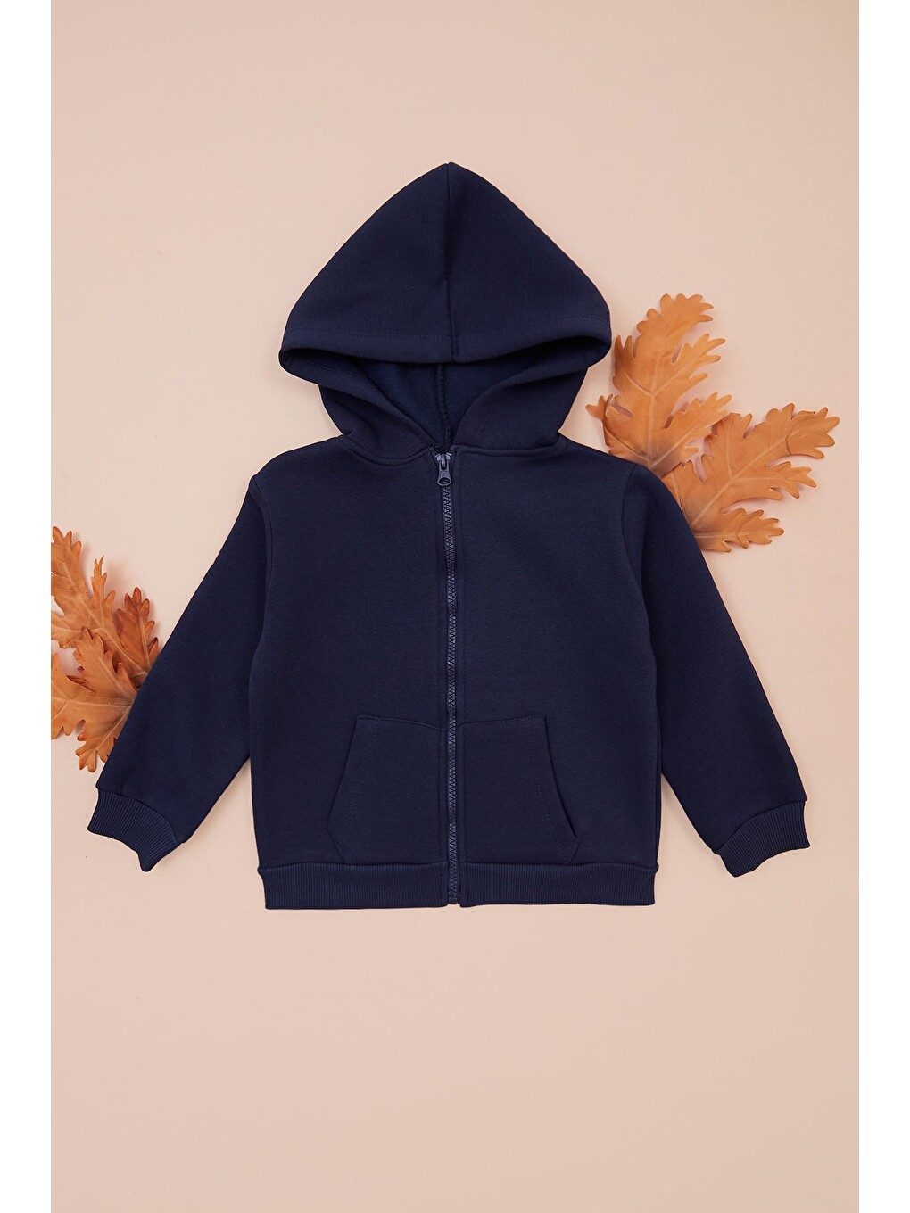 Lacivert Kapüşonlu Fermuarlı Unisex Çocuk Sweatshirt