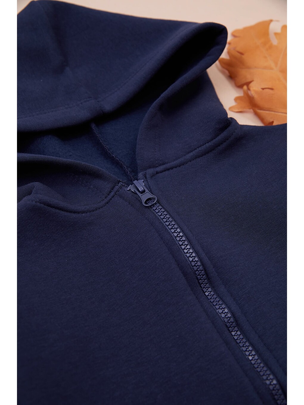 Lacivert Kapüşonlu Fermuarlı Unisex Çocuk Sweatshirt-1