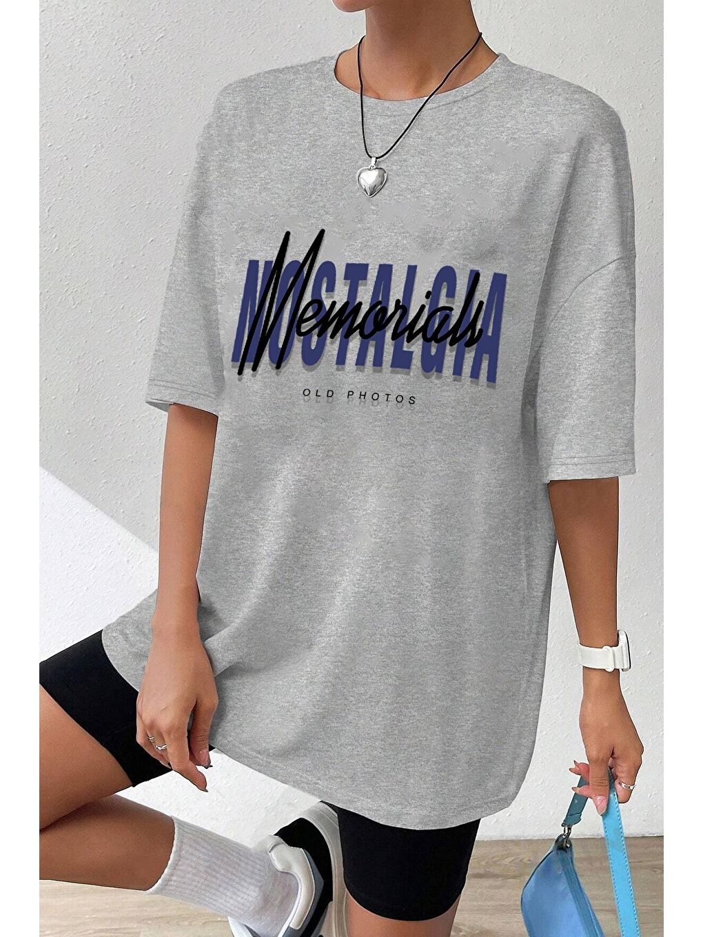 uyguntarz Gri Unisex Nostalgia Baskılı Oversize Tshirt - 1