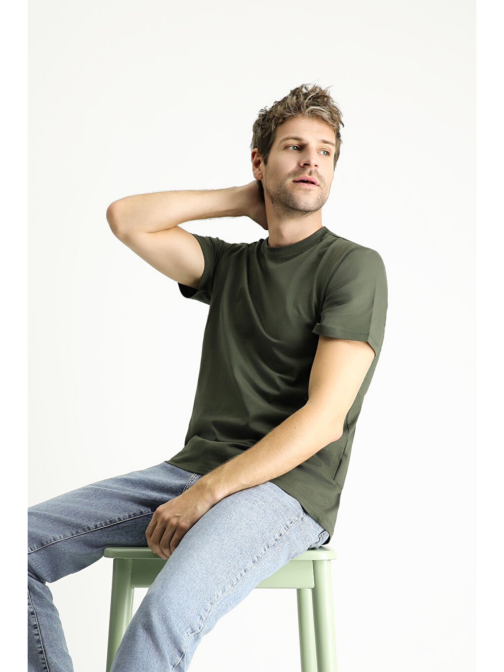 Haki Bisiklet Yaka Regular Fit Süprem Pamuk %100 Pamuk Tişört