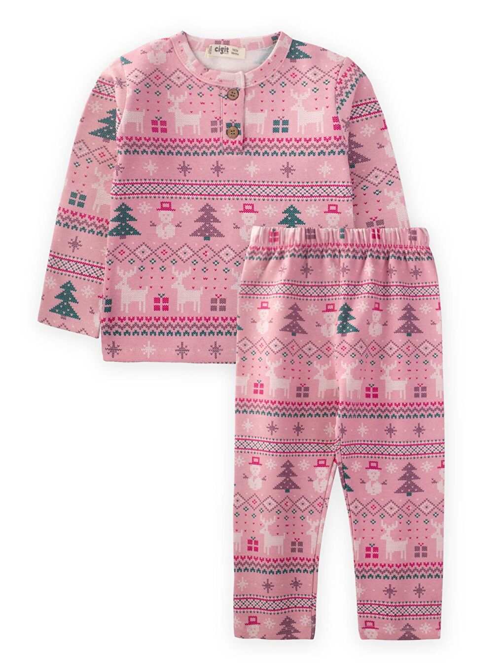 CİGİT Snow Temalı Pijama Takım 1-9 Yaş Pembe