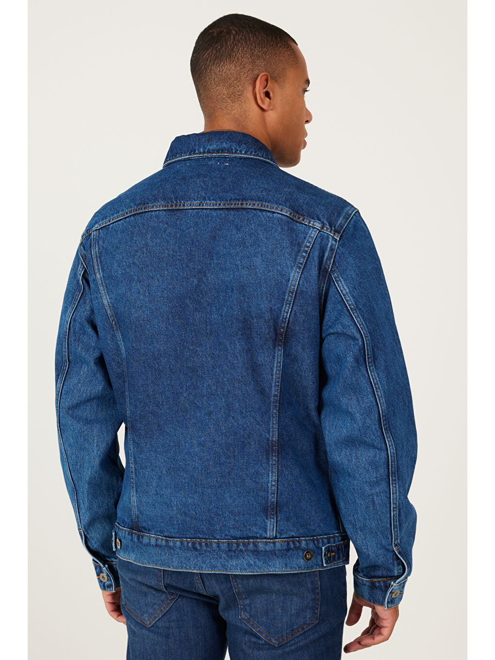 Erkek Lacivert Standart Fit Normal Kesim %100 Pamuk Denim Jean Ceket-6