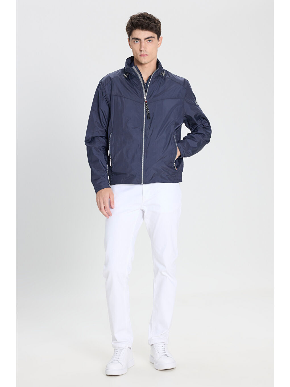 Erkek Lacivert Standart Fit Normal Kesim Dik Yaka Mont-1