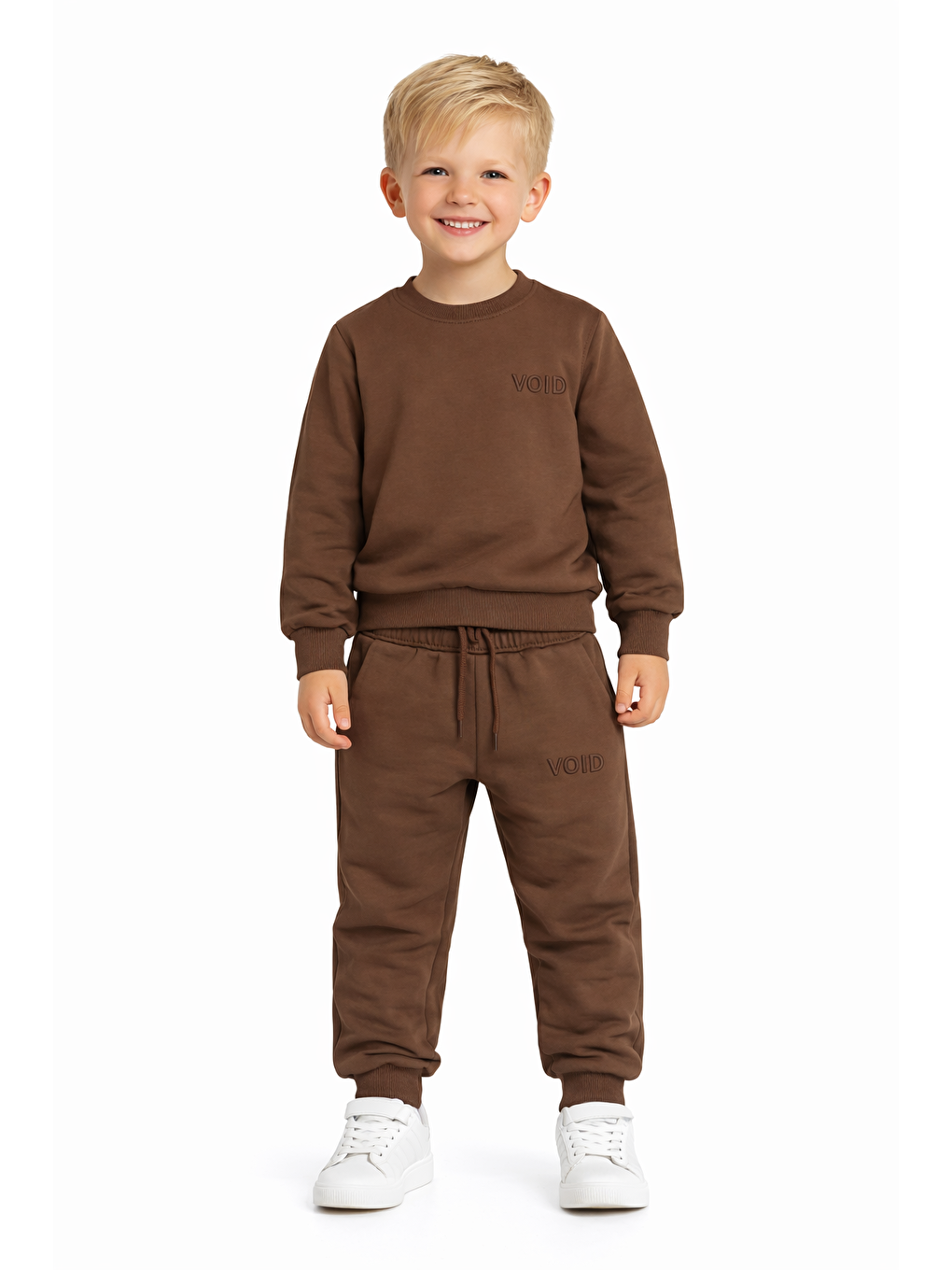 Kahverengi Bisiklet Yaka Yazı Baskılı Kahve Rengi Erkek Çocuk Eşofman Takımı