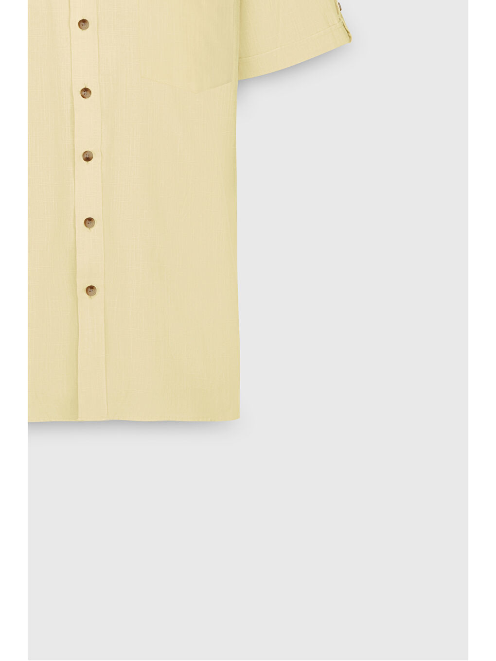 Erkek Açık Sarı Comfort Fit Rahat Kesim Gizli Düğmeli Yaka Keten Görünümlü %100 Pamuk Flamlı Gömlek-8
