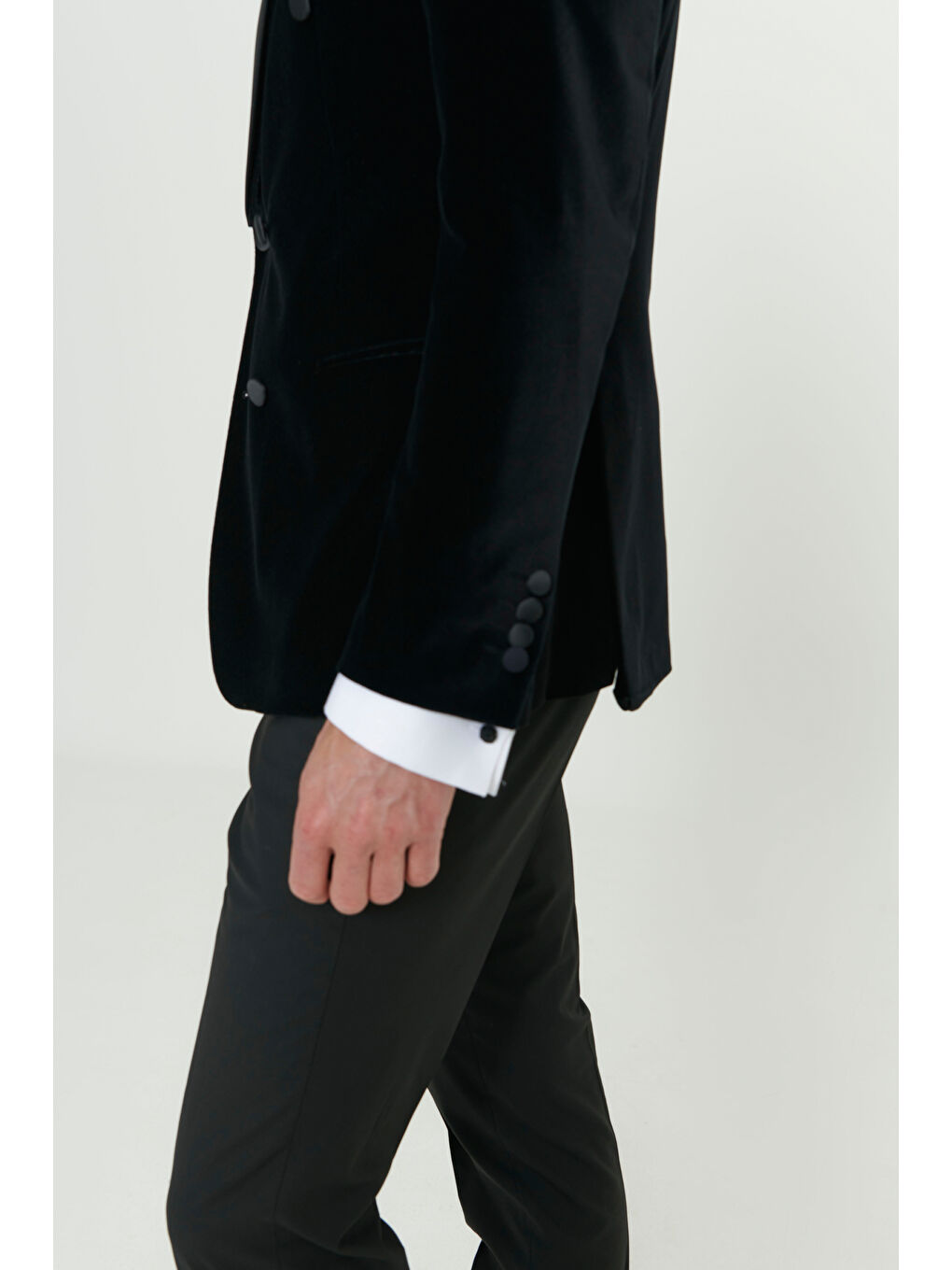 Erkek Siyah Slim Fit Dar Kesim Kırlangıç Yaka %100 Pamuk Kadife Smokin Takım-7