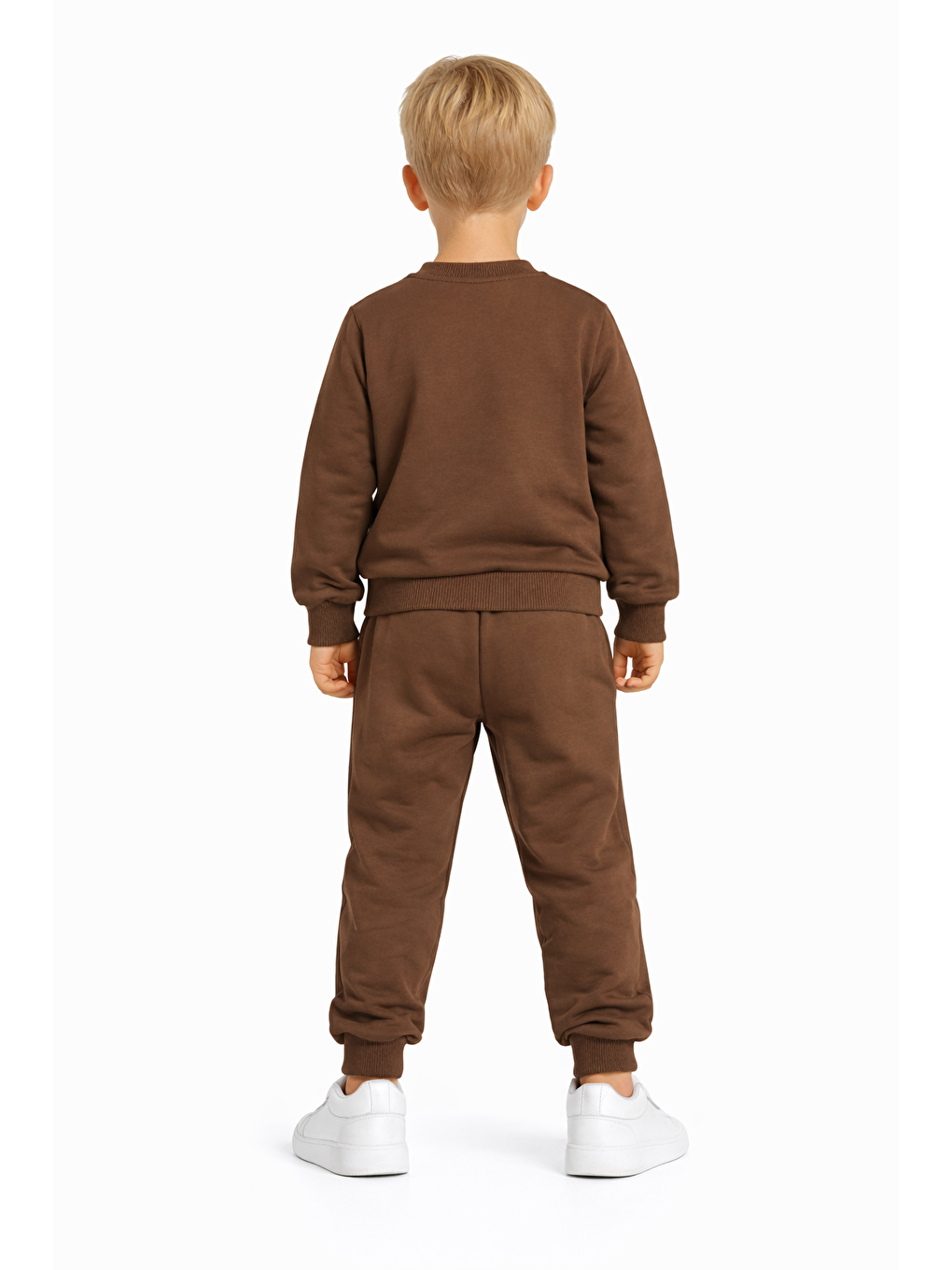 Kahverengi Bisiklet Yaka Yazı Baskılı Kahve Rengi Erkek Çocuk Eşofman Takımı-2