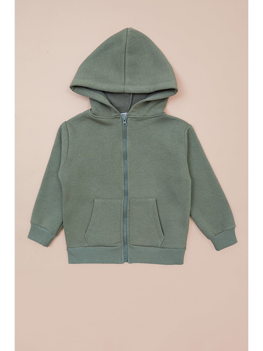 Haki Kapüşonlu Fermuarlı Unisex Çocuk Sweatshirt
