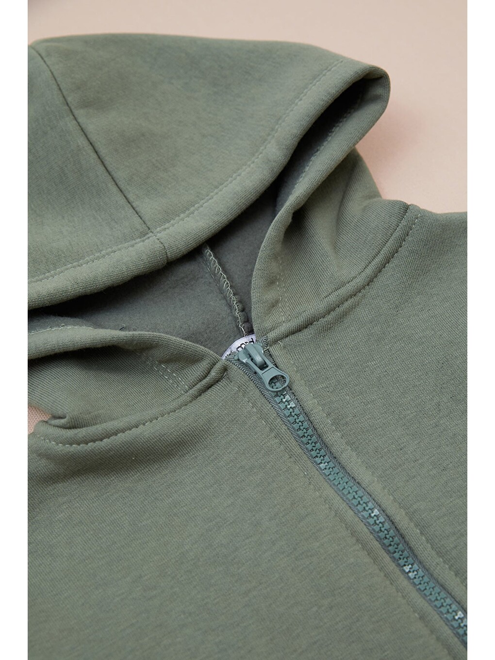 Haki Kapüşonlu Fermuarlı Unisex Çocuk Sweatshirt-1