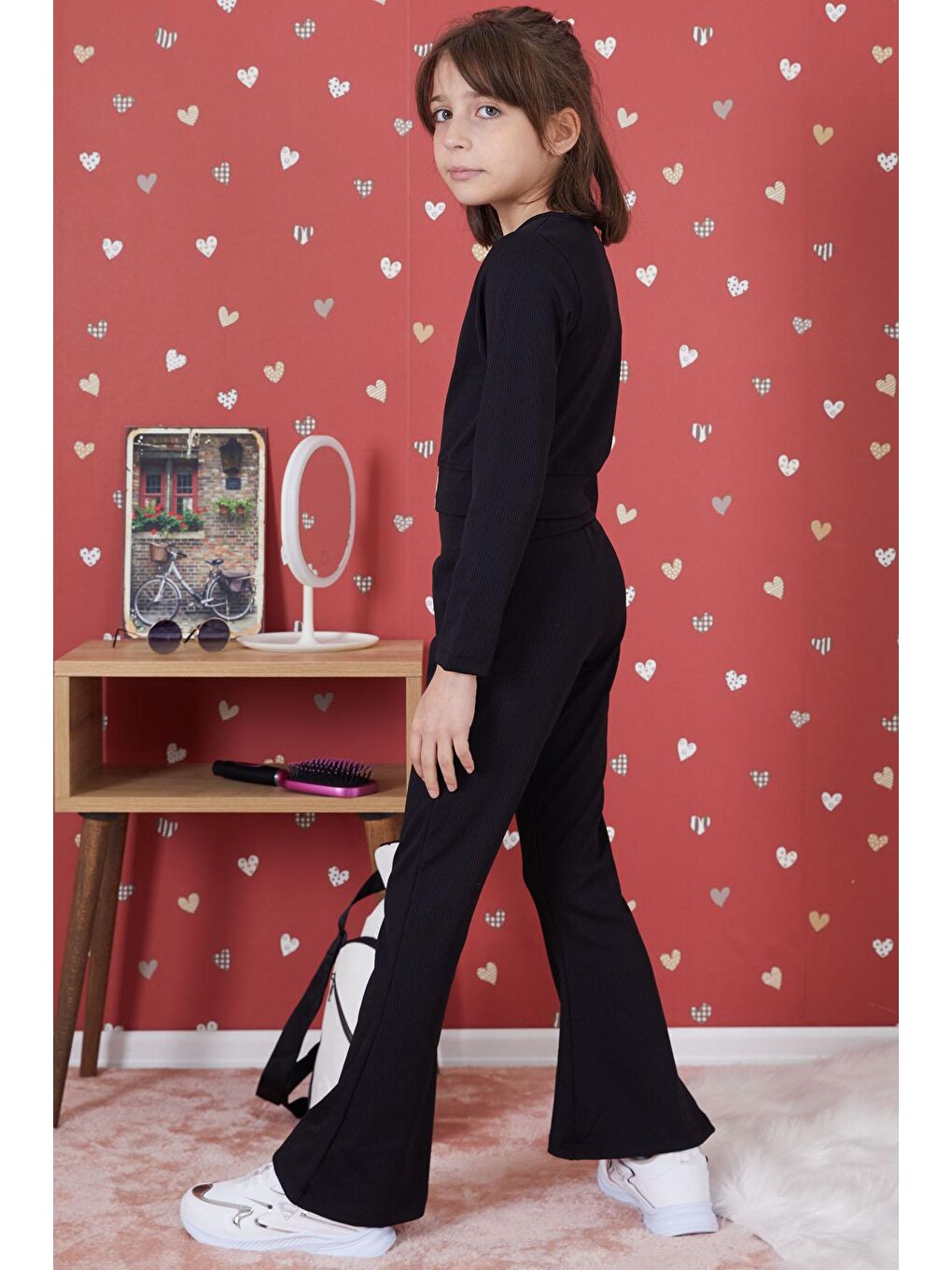 Siyah Fitilli İspanyol Paça Kız Çocuk Crop Takım 17261-4